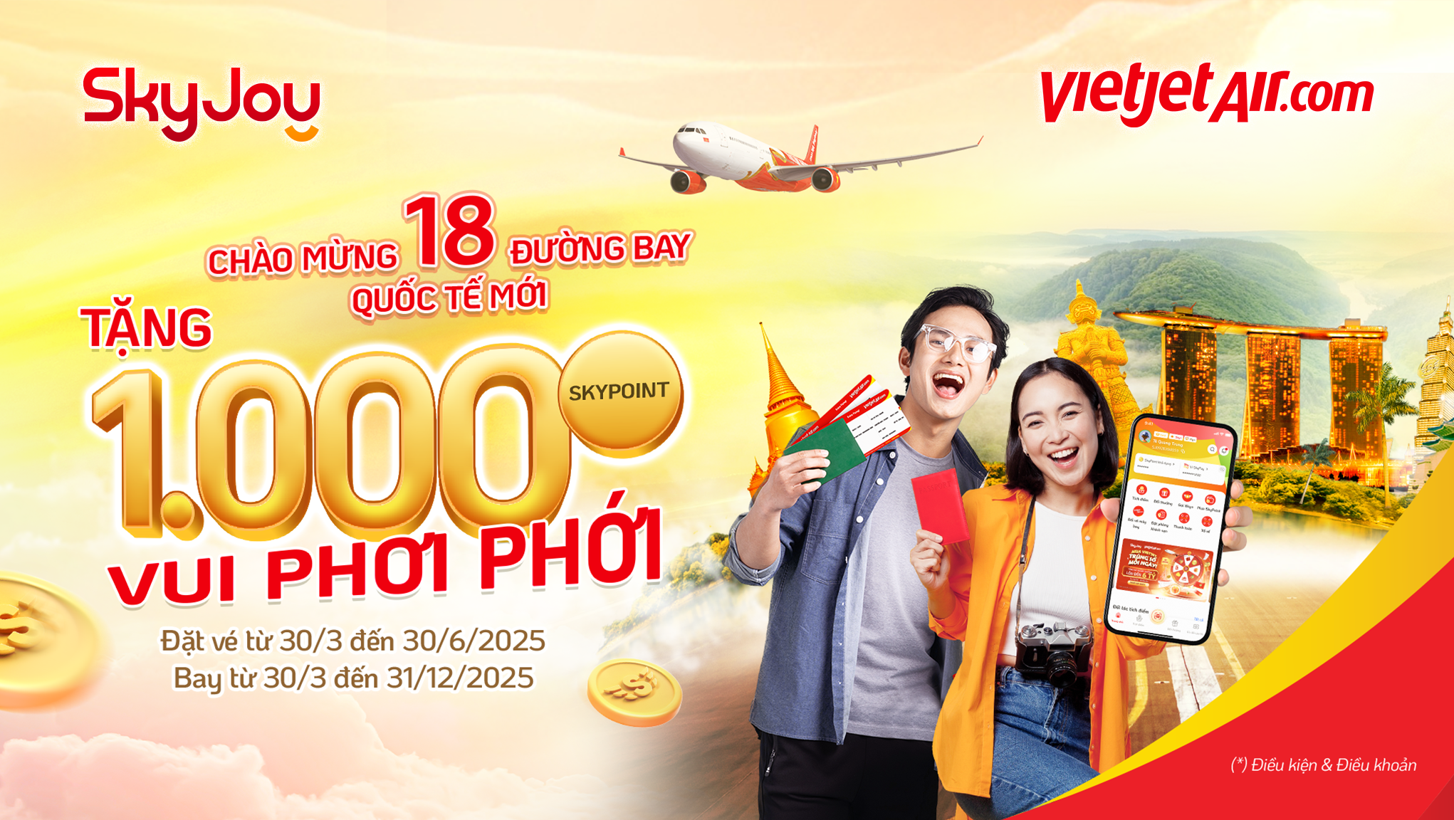TƯNG BỪNG KHAI TRƯƠNG 18 ĐƯỜNG BAY QUỐC TẾ MỚI – TẶNG NGAY 1.000 ĐIỂM SKYPOINT CHO HỘI VIÊN MỚI